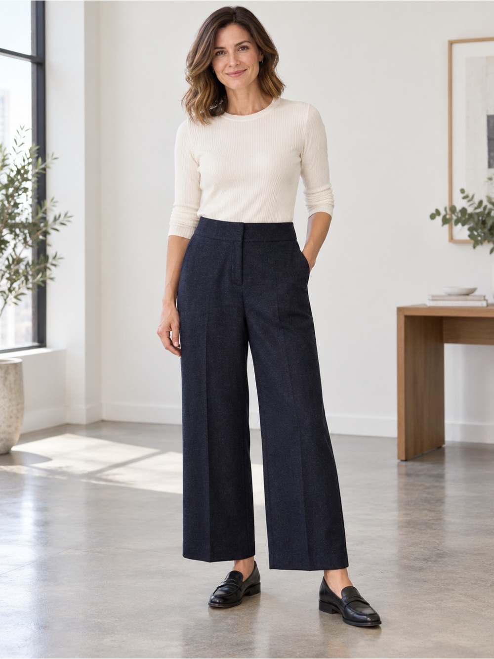 Luciano Barbera Gray Wool Wide Leg Trouser Pants Italian Size 40 (US 4-6)